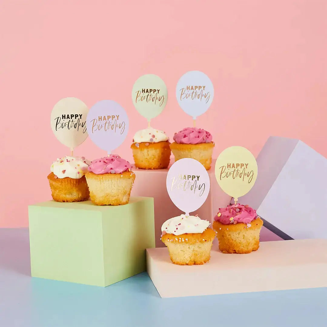 - Pastel 'Happy Birthday' Balloon Food Picks 12 Pack Hootyballoo by Club Green