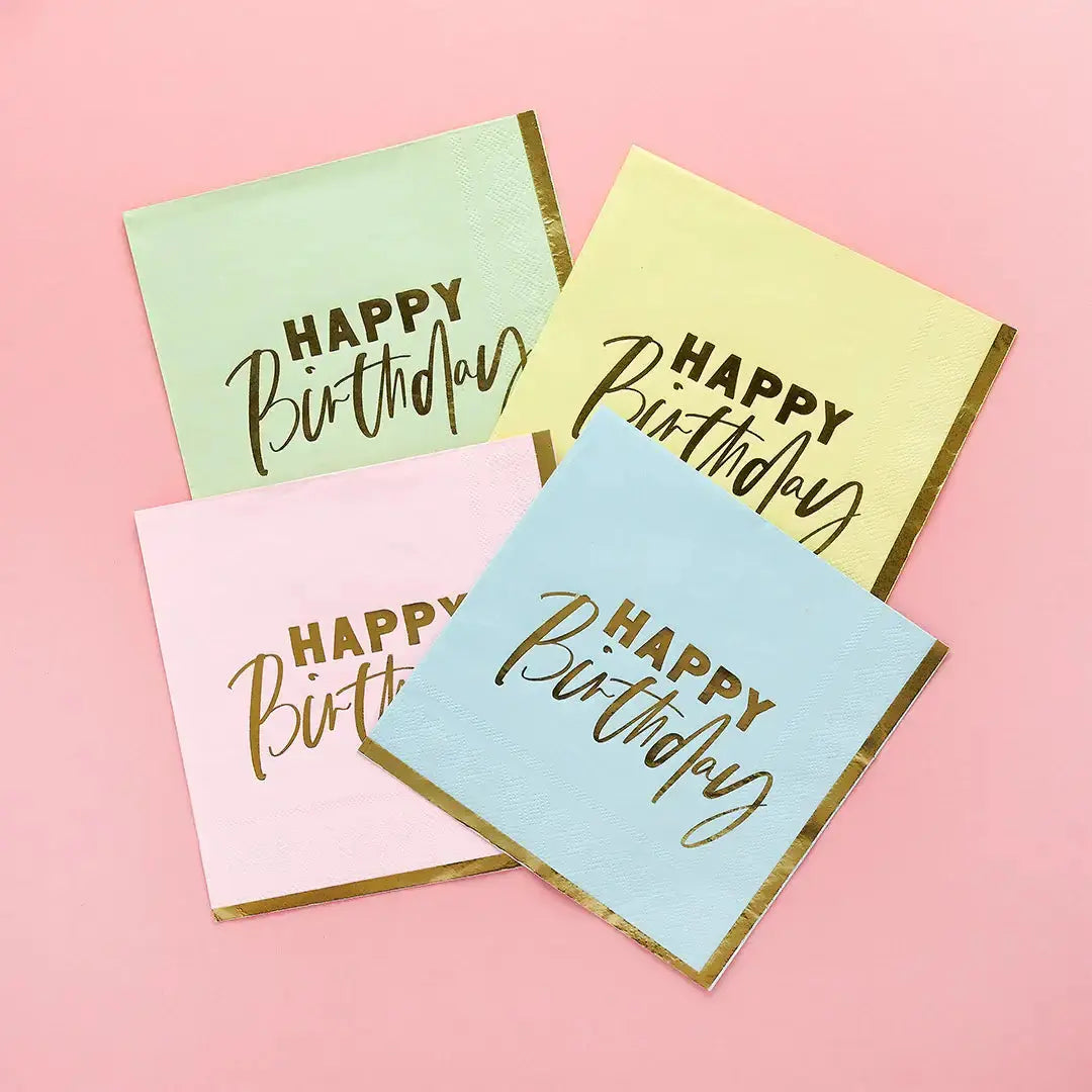 Pastel 'Happy Birthday' Paper Napkins 16 Pack Hootyballoo by Club Green