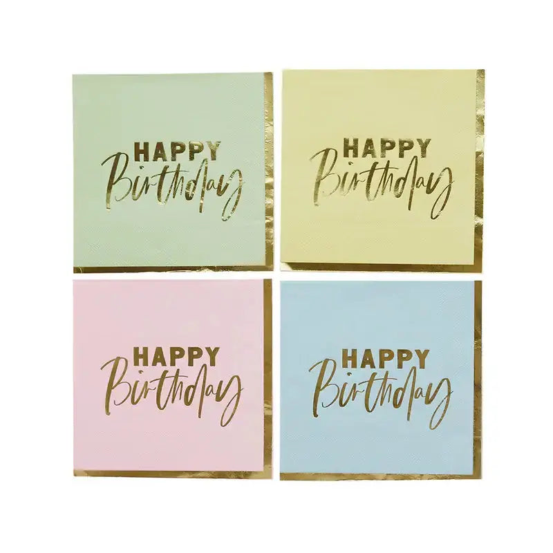 Pastel 'Happy Birthday' Paper Napkins 16 Pack Hootyballoo by Club Green