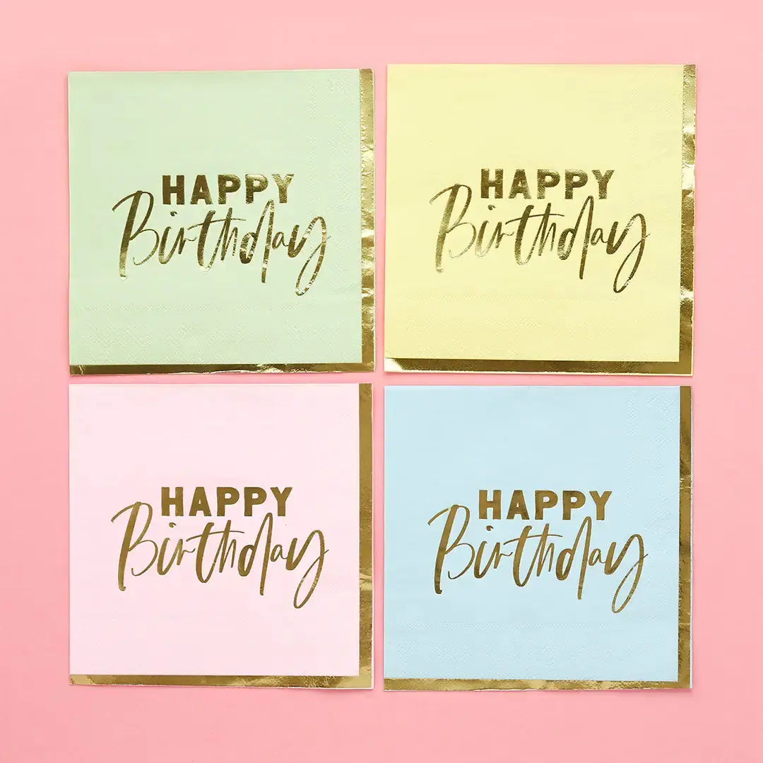 Pastel 'Happy Birthday' Paper Napkins 16 Pack Hootyballoo by Club Green