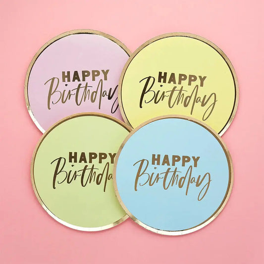 Pastel 'Happy Birthday' Paper Plates 8 Pack Hootyballoo by Club Green
