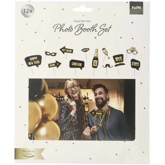 Photobooth Accessories - BlackGold HNY - 12 pieces Folat