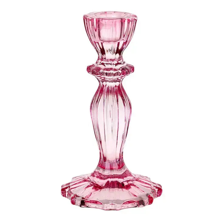 Pink Glass Candlestick Holder - Home Décor Talking Tables