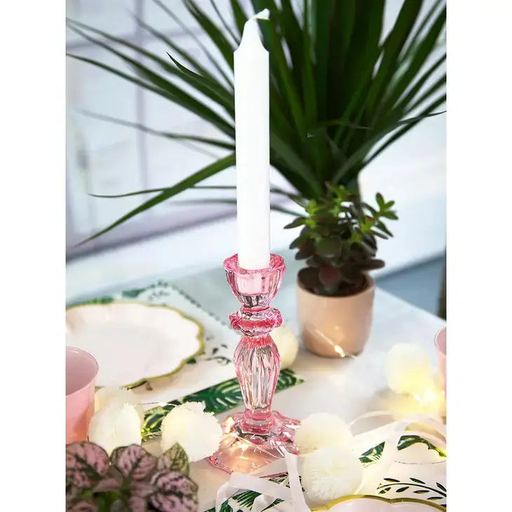 Pink Glass Candlestick Holder - Home Décor Talking Tables