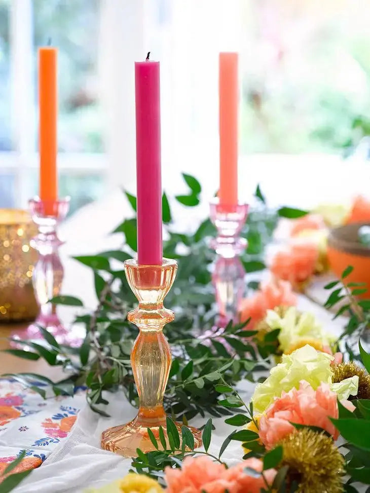 Pink Glass Candlestick Holder - Home Décor Talking Tables