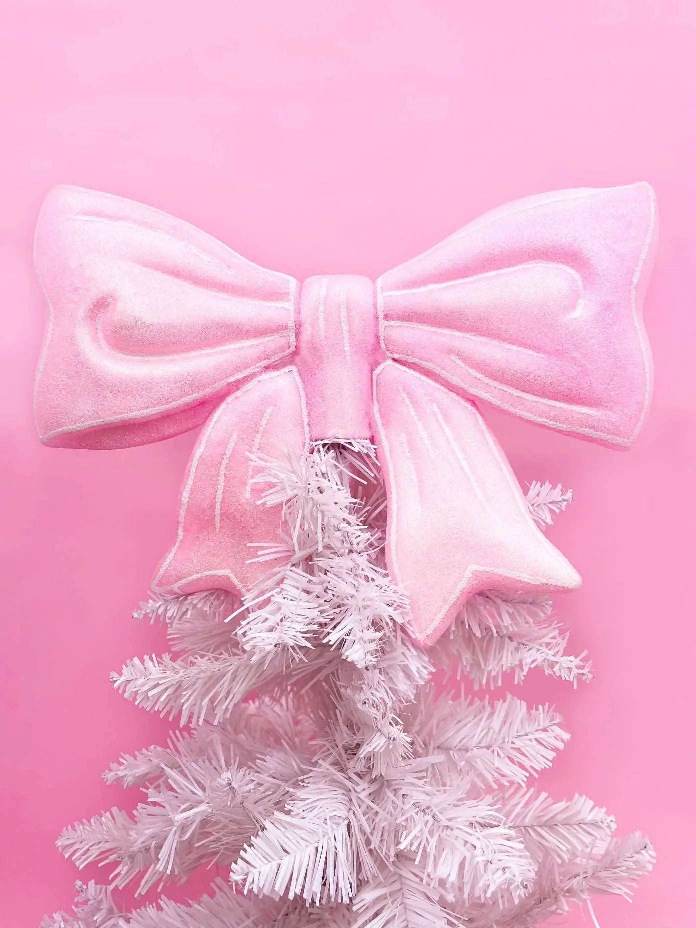 Pink Glitter Bow Christmas Tree Topper Rock Paper Scissors
