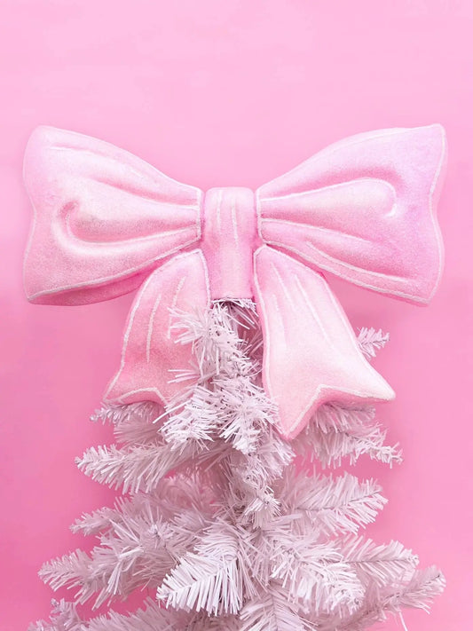 Pink Glitter Bow Christmas Tree Topper Rock Paper Scissors