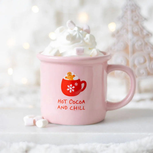 Pink Hot Cocoa and Chill Christmas Mug Something Different Wholesale
