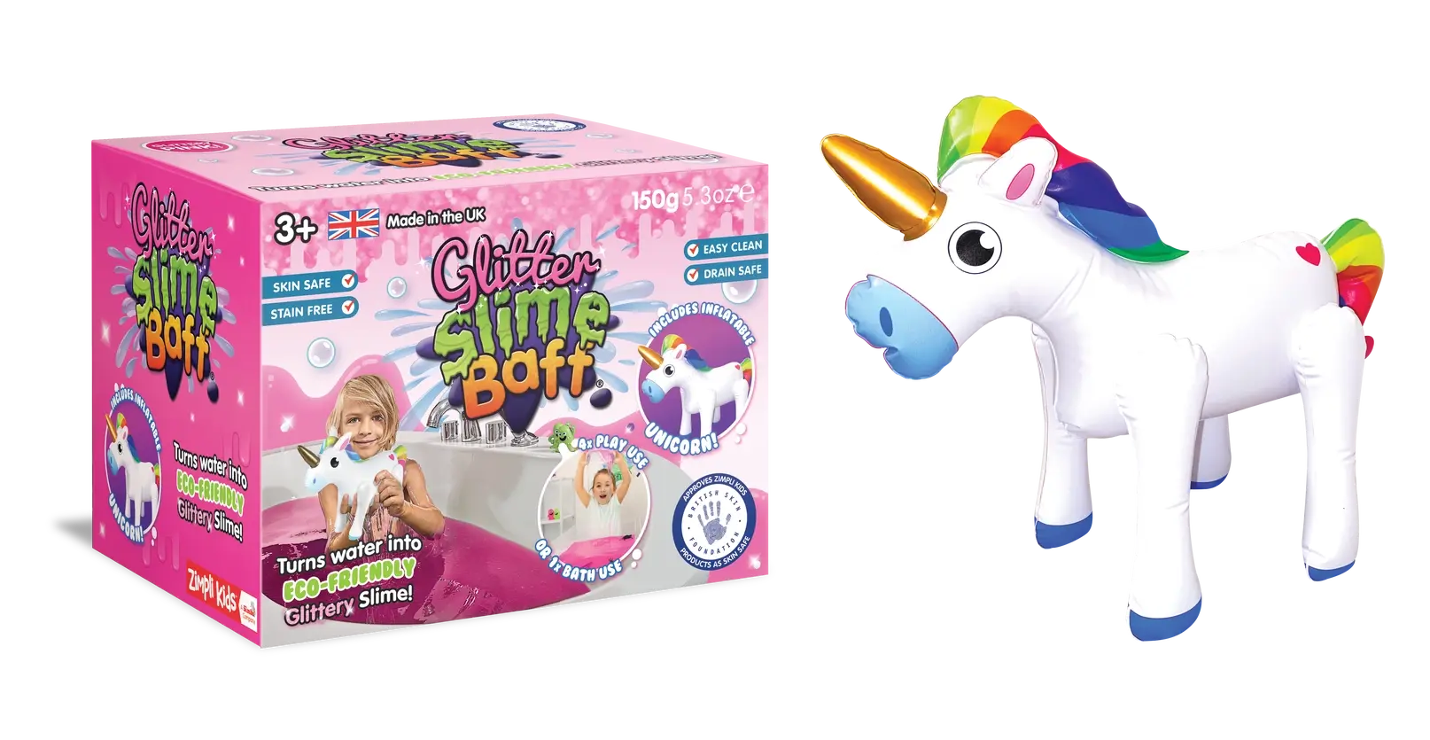 Pink & Purple Glitter Slime Baff with Unicorn Inflatable Zimpli Kids