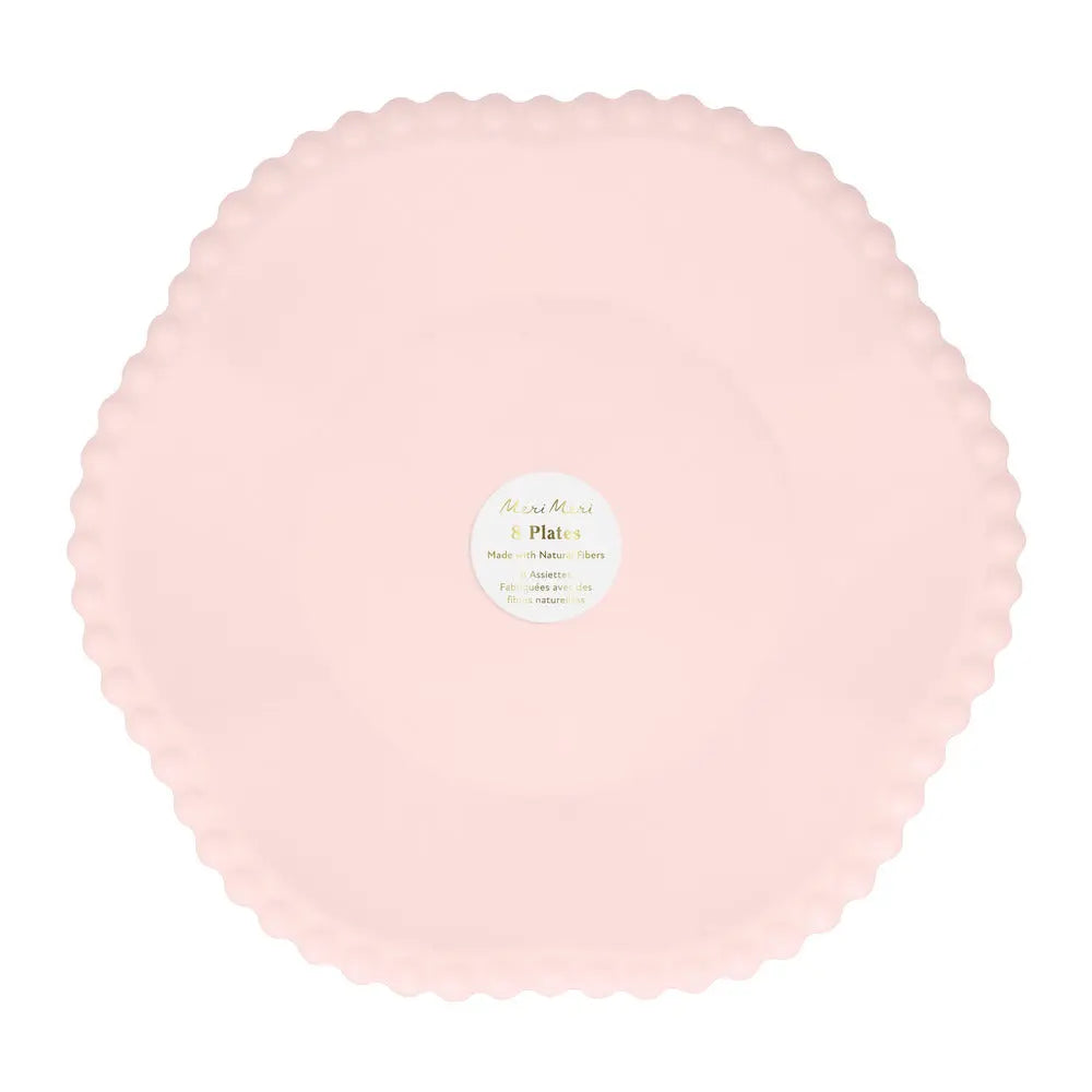Pink dot edged flower compostable dinner plates Meri Meri