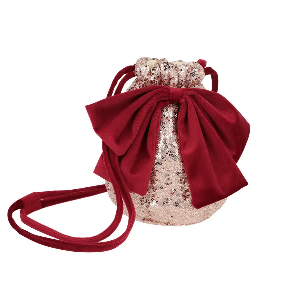 Pink sequin bow bag Meri Meri