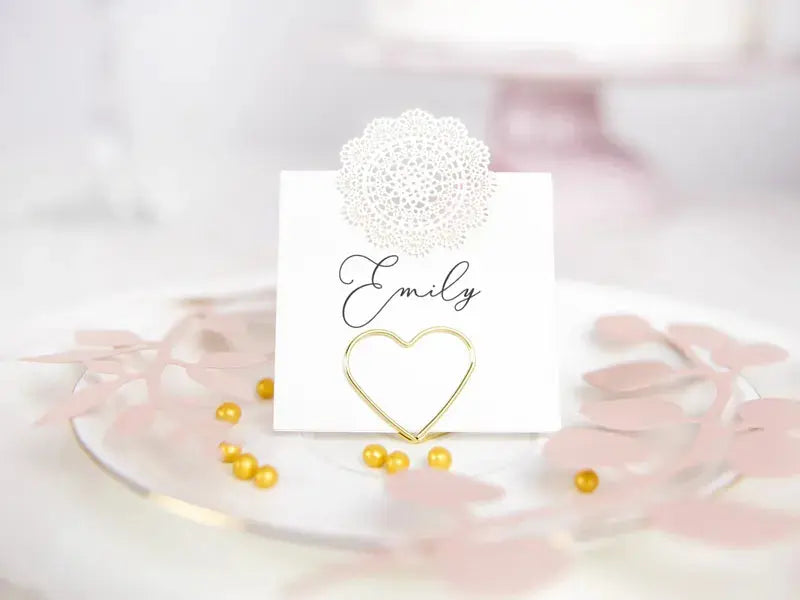 Place card holders Hearts, gold, 2.5 cm Partydeco
