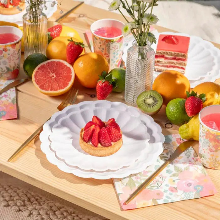 Plain cardboard plate Ø23cm White flower Oh yeah!