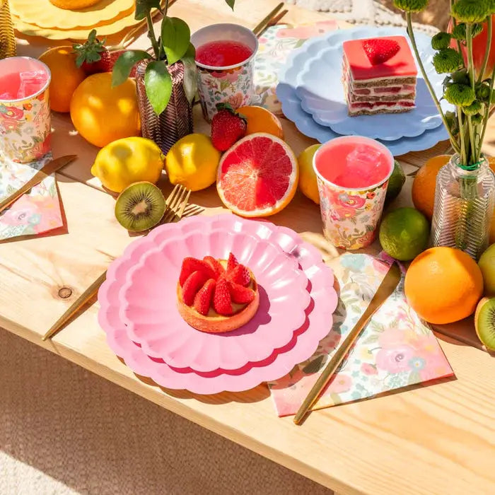 Plain cardboard plate Ø23cm pink flower Oh yeah!