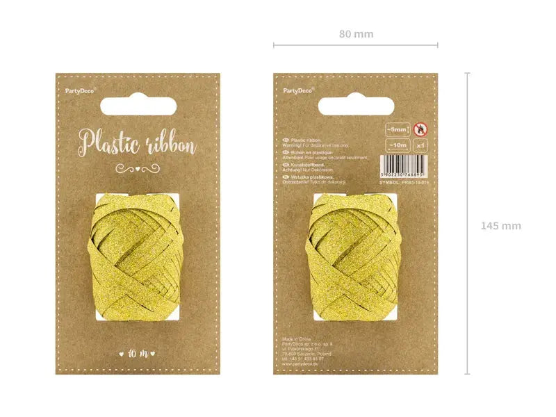 Plastic ribbon, gold, 5mm/10m Partydeco