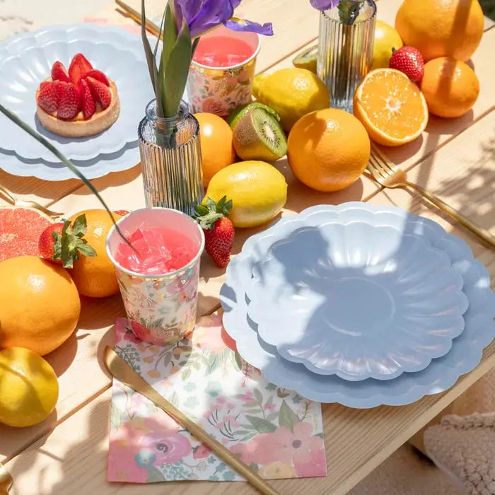 Plate flat cardboard Flower Ø18cm Pastel Blue Oh yeah!