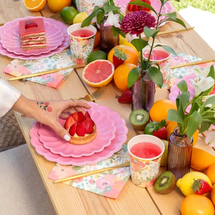 Plate flat cardboard Flower Ø18cm Pink Oh yeah!