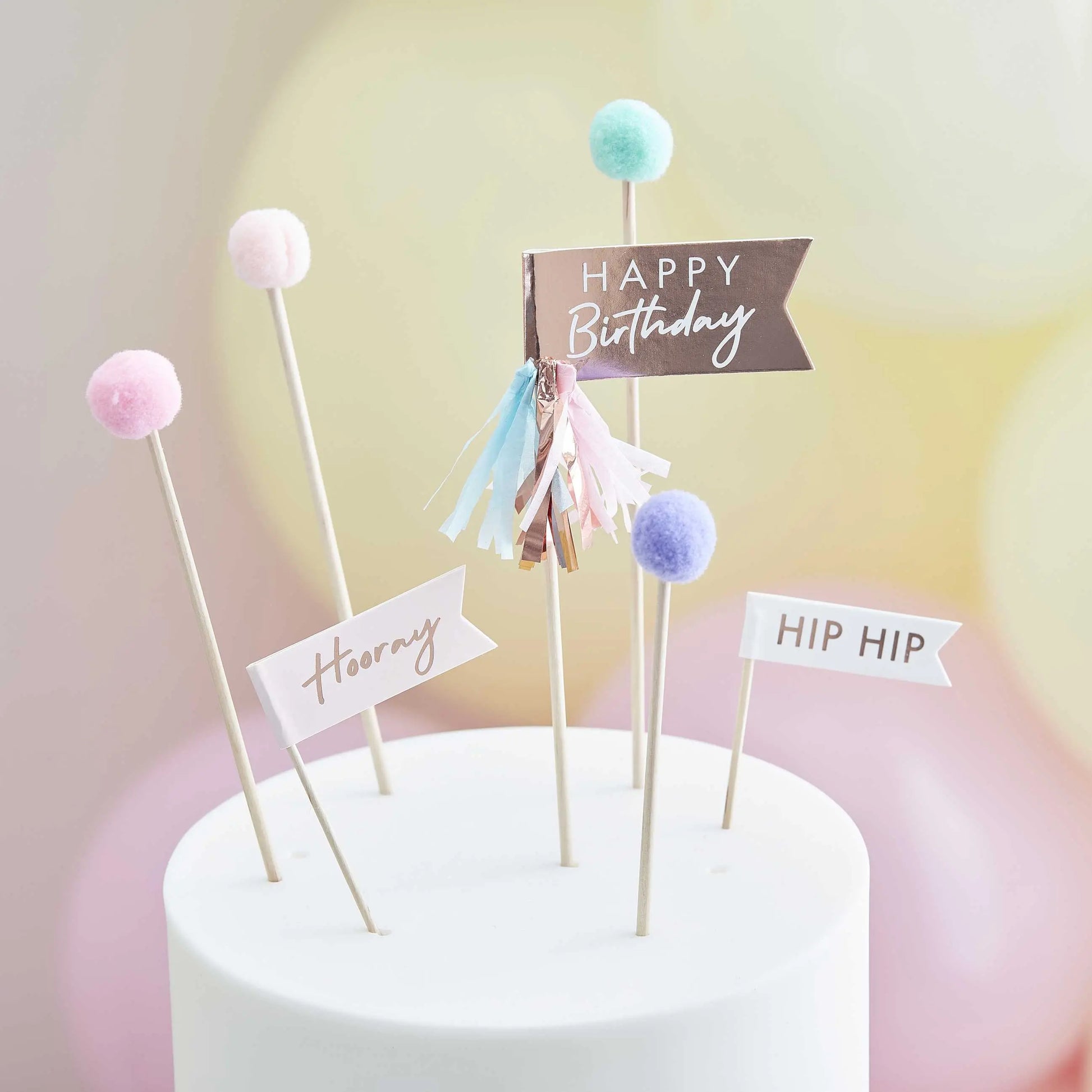 Pom Pom Happy Birthday Cake Toppers GingerRay