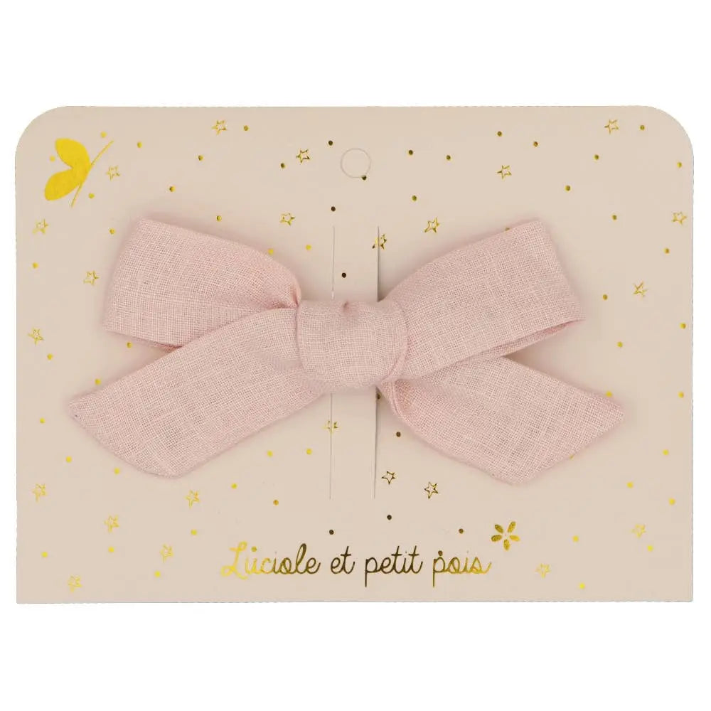 Princess bow clip - Pink linen Luciole et Petit Pois