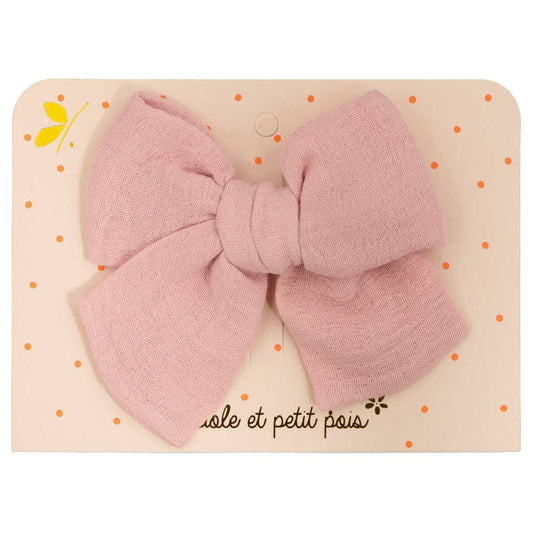 Princess large bow hair clip - Pink double gauze Luciole et Petit Pois