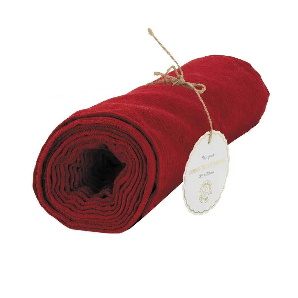 RED RIBBED VELVET TABLE RUNNER 300X30CM Tim&Puce Factory