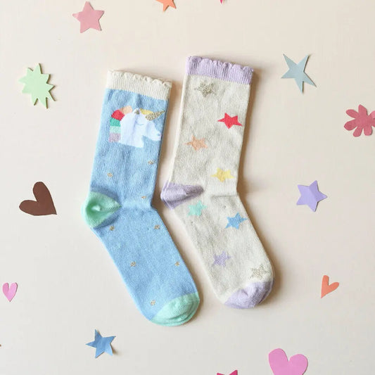 Rainbow Unicorn 2 Pack Socks 6-8 years Rockahula