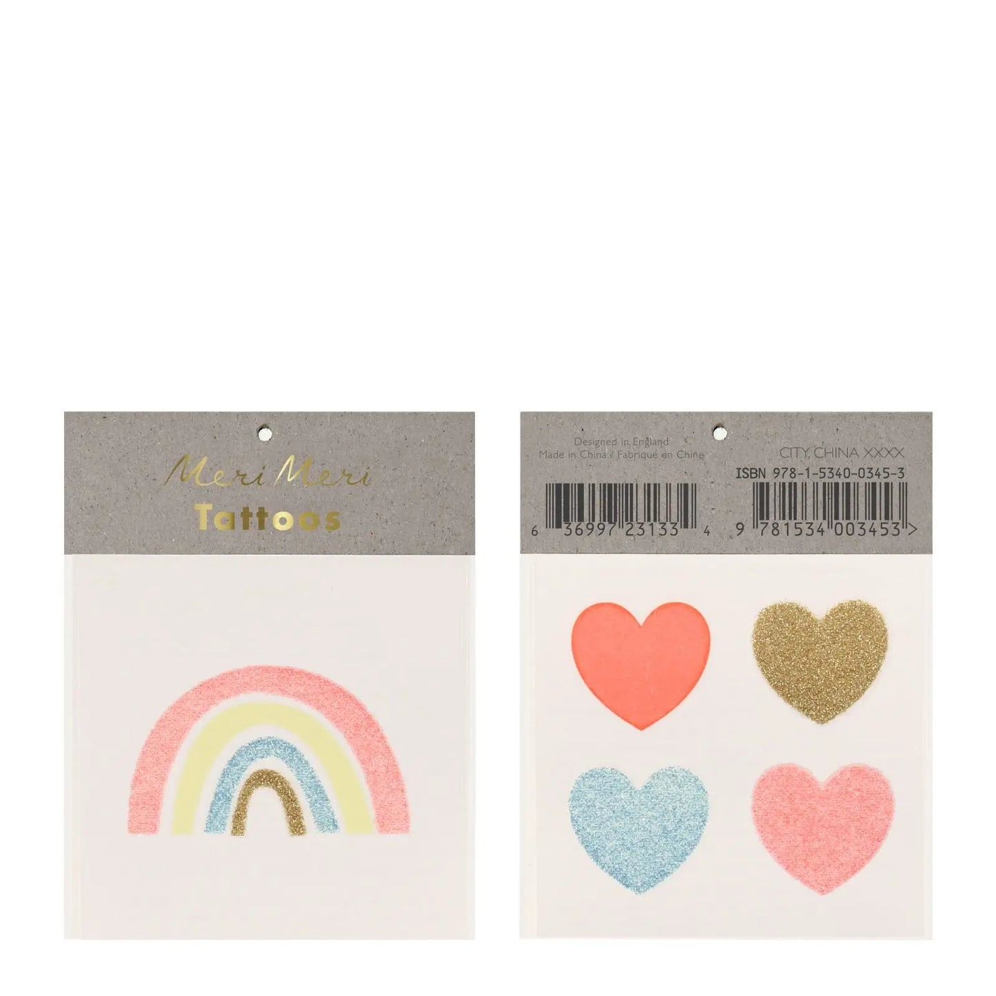 Rainbow & hearts tattoos Meri Meri