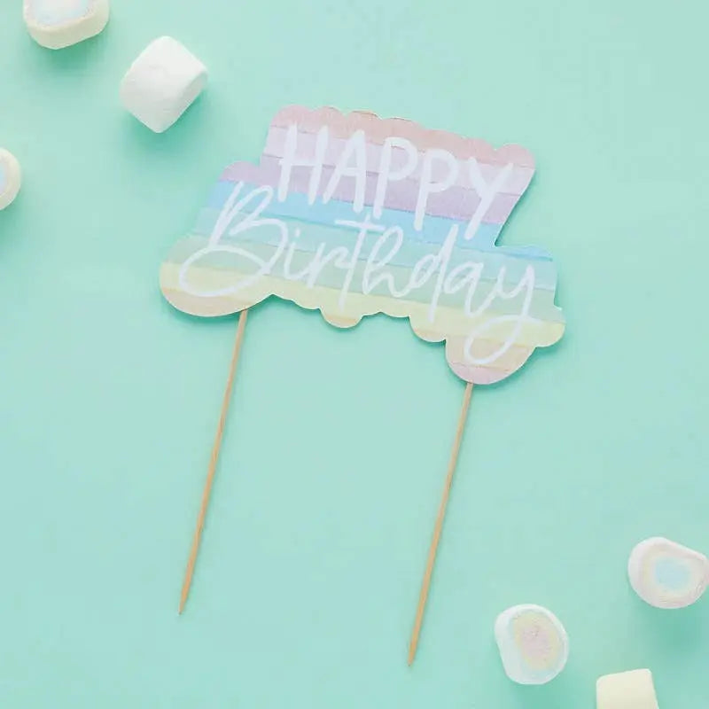 Rainbow 'Happy Birthday' Paper Cake Topper 1 Pack Hootyballoo by Club Green