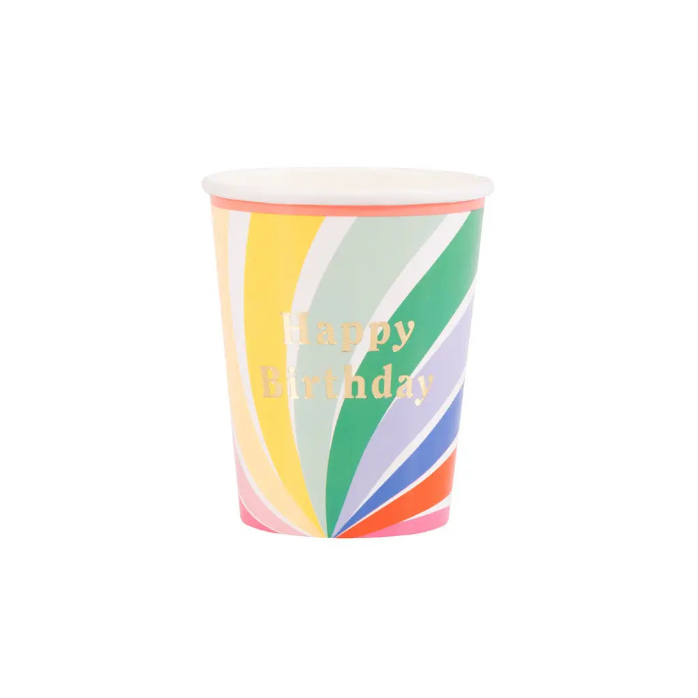 Rainbow swirl happy birthday cups Meri Meri