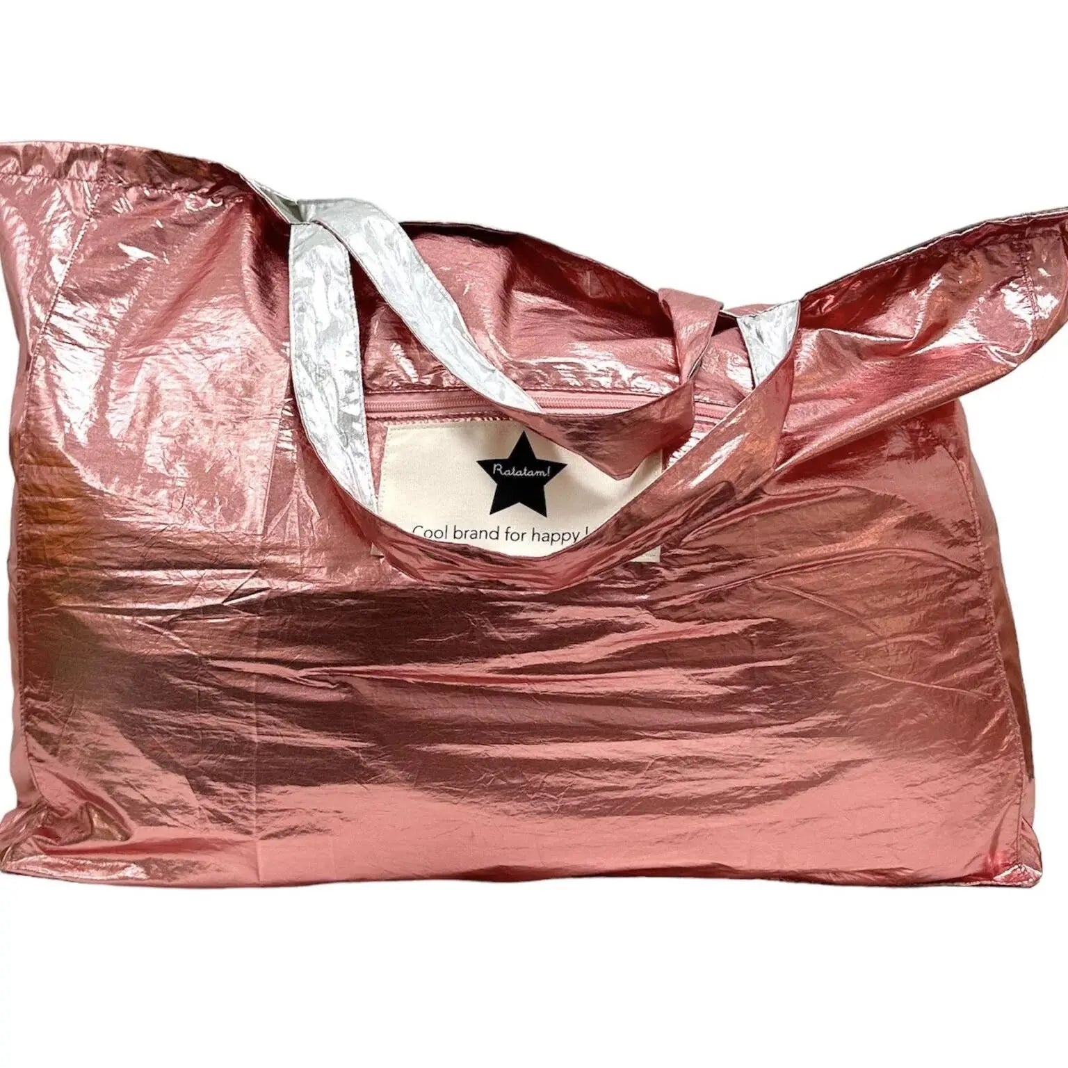 Ratatam! - Large Metallic Shiny Tote Bag - Pink & Silver Ratatam