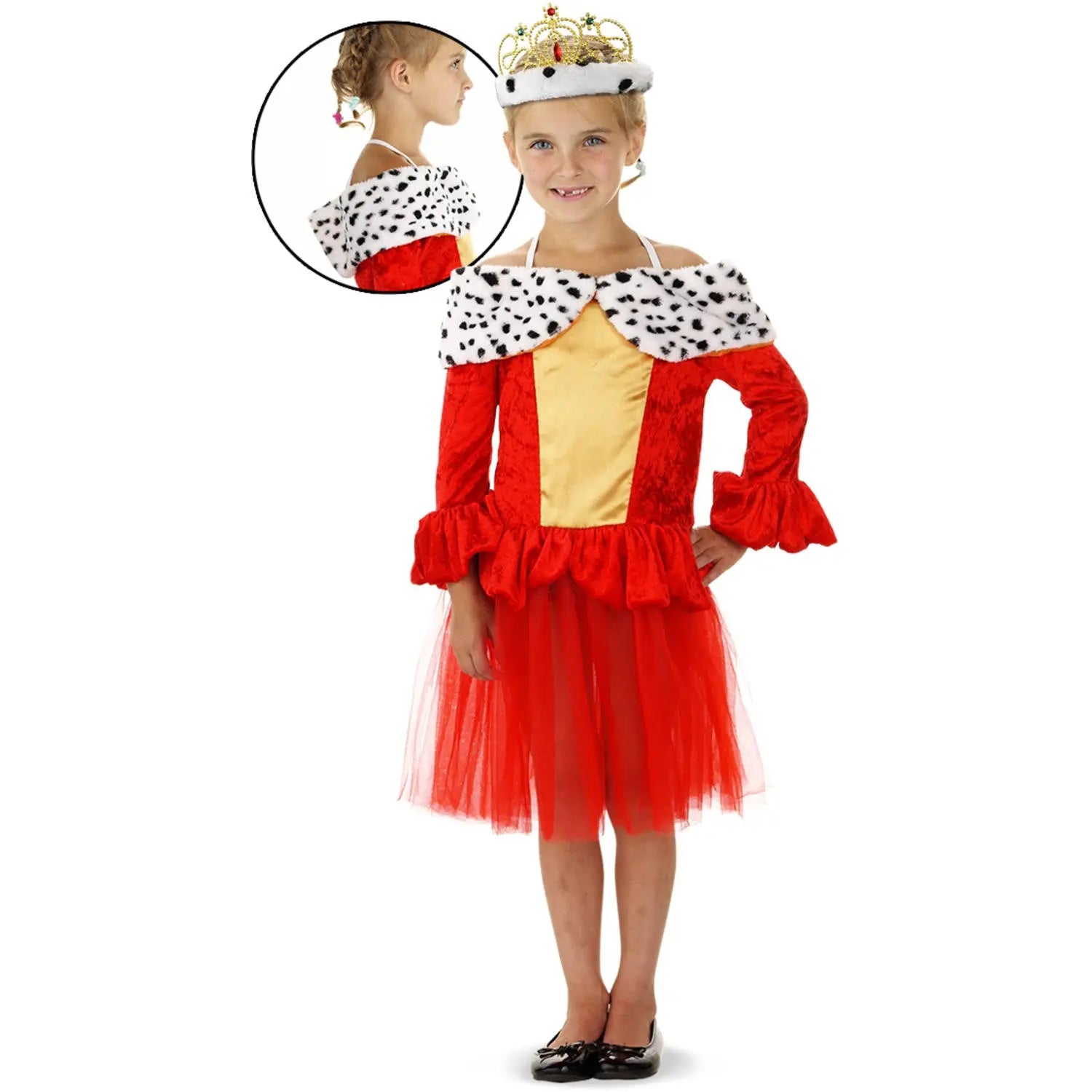 Red Queen Dress with Fur Collar for Girls - Size S 98-116 Folarwear