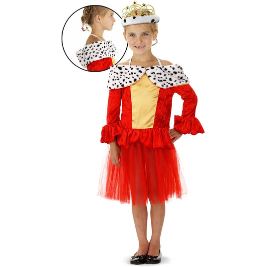 Red Queen Dress with Fur Collar for Girls - Size S 98-116 Folarwear