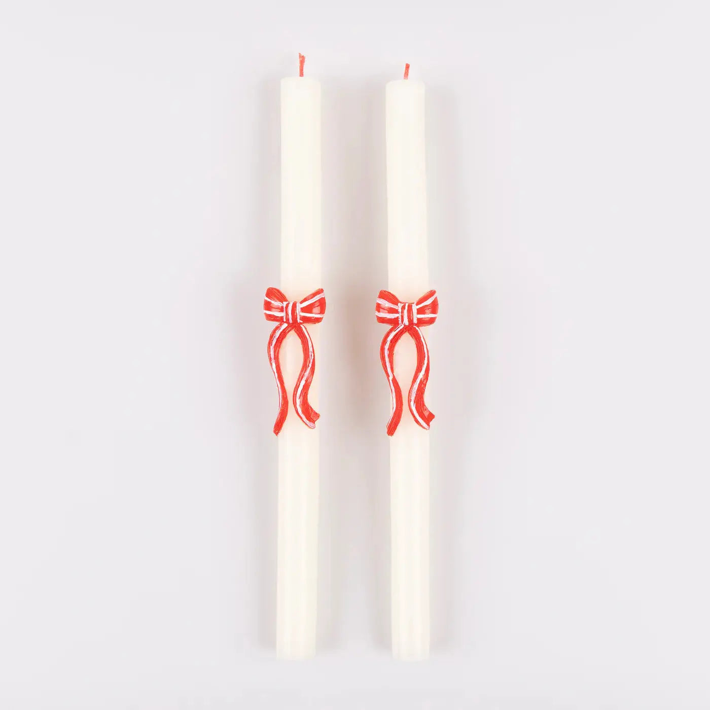 Red Stripy Bow Table Candles (x 2) Meri Meri