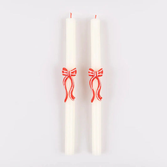 Red Stripy Bow Table Candles (x 2) Meri Meri