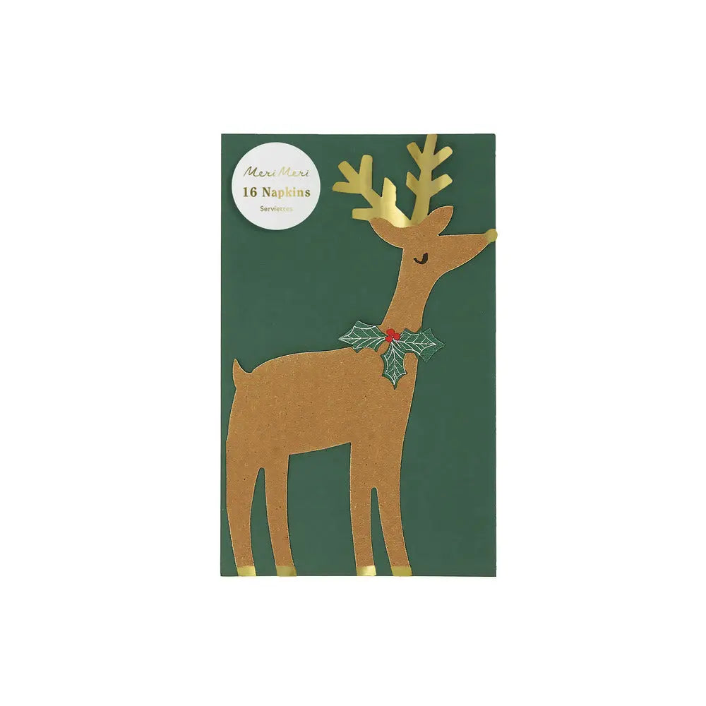 Reindeer with holly napkins Meri Meri