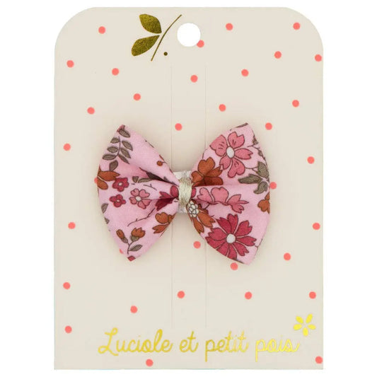Ribbon bow barrette - Liberty Capel blotting pink floret Luciole et Petit Pois