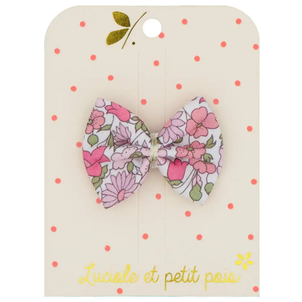 Ribbon bow barrette - Liberty Poppy & daisy sparkling pink Luciole et Petit Pois