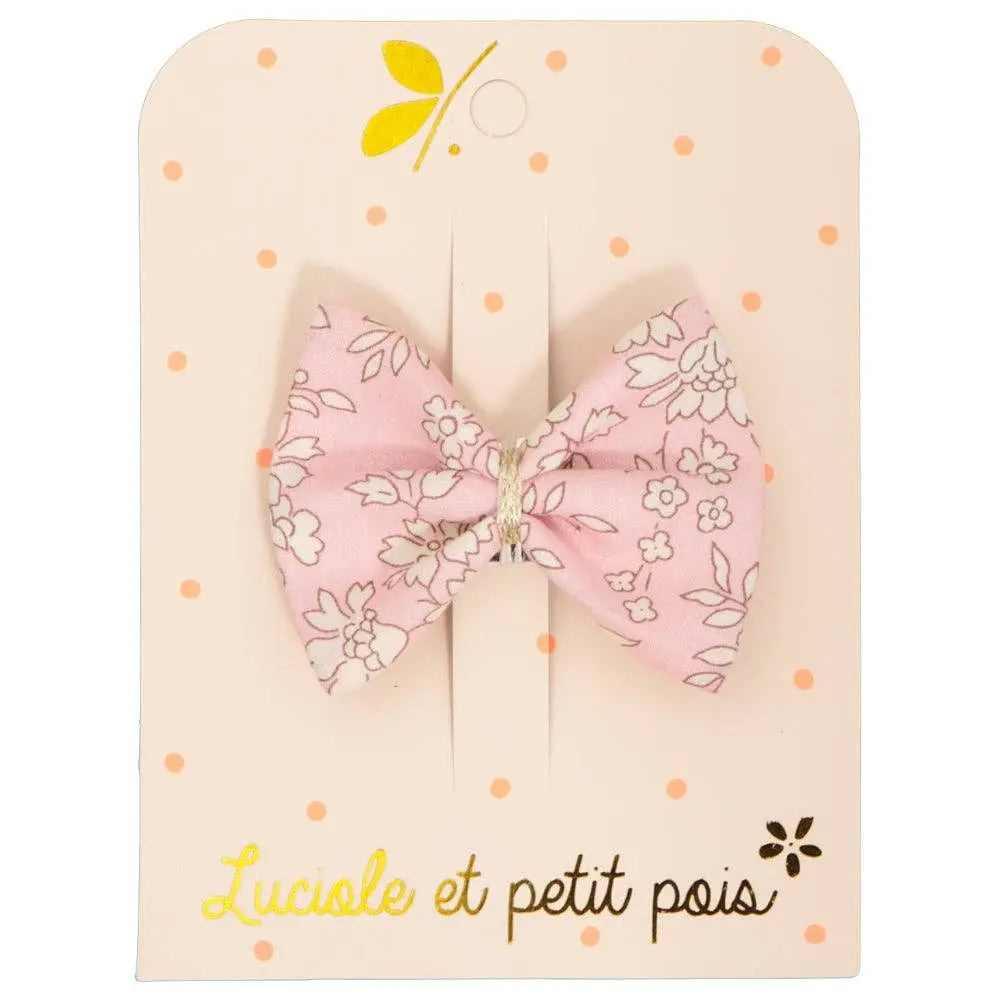 Ribbon bow clip - Liberty Capel pink Luciole et Petit Pois