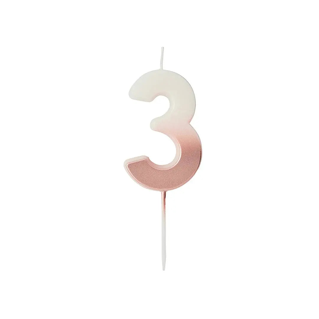 Rose Gold Ombre Number 3 Wax Candle Hootyballoo by Club Green