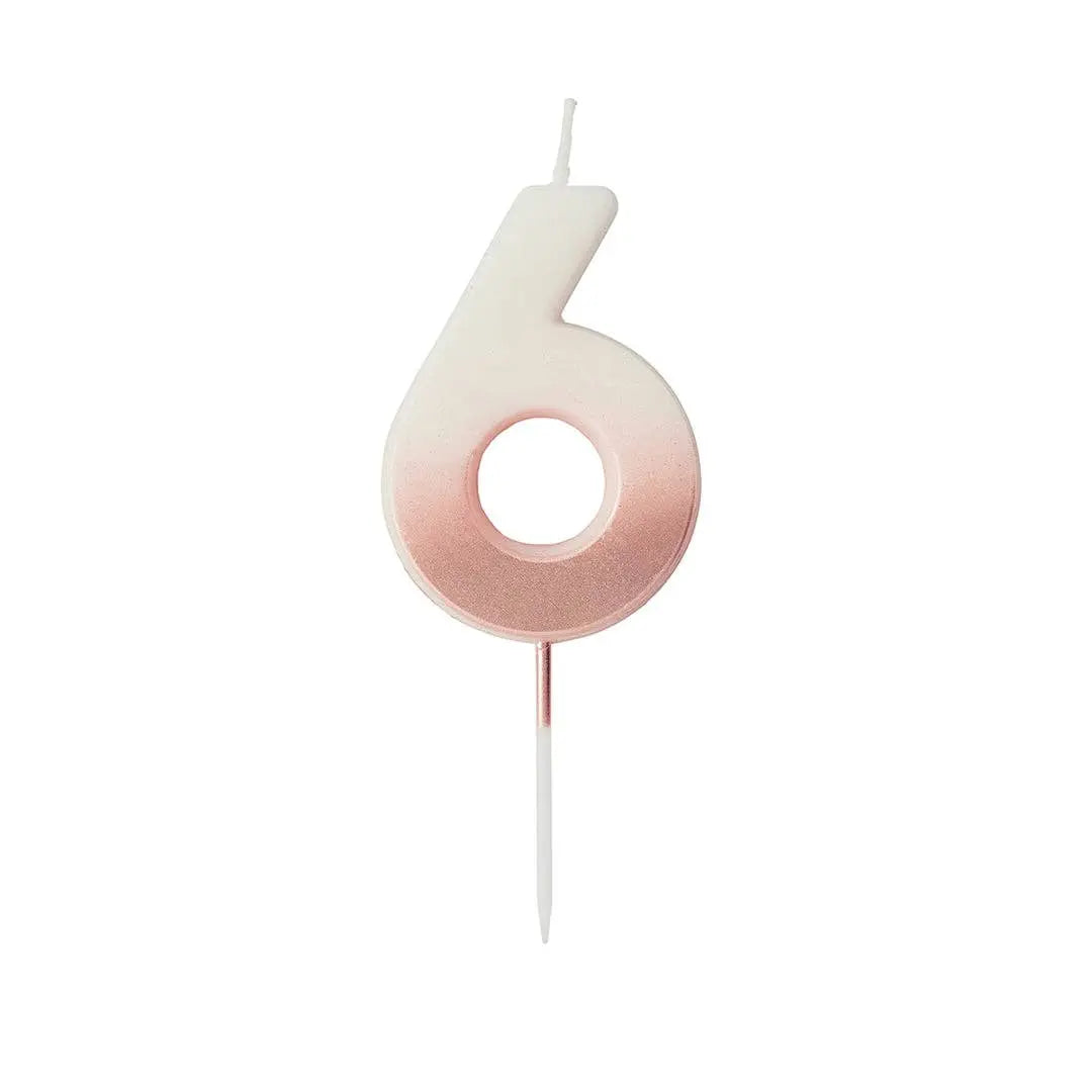 Rose Gold Ombre Number 6 Wax Candle Hootyballoo by Club Green