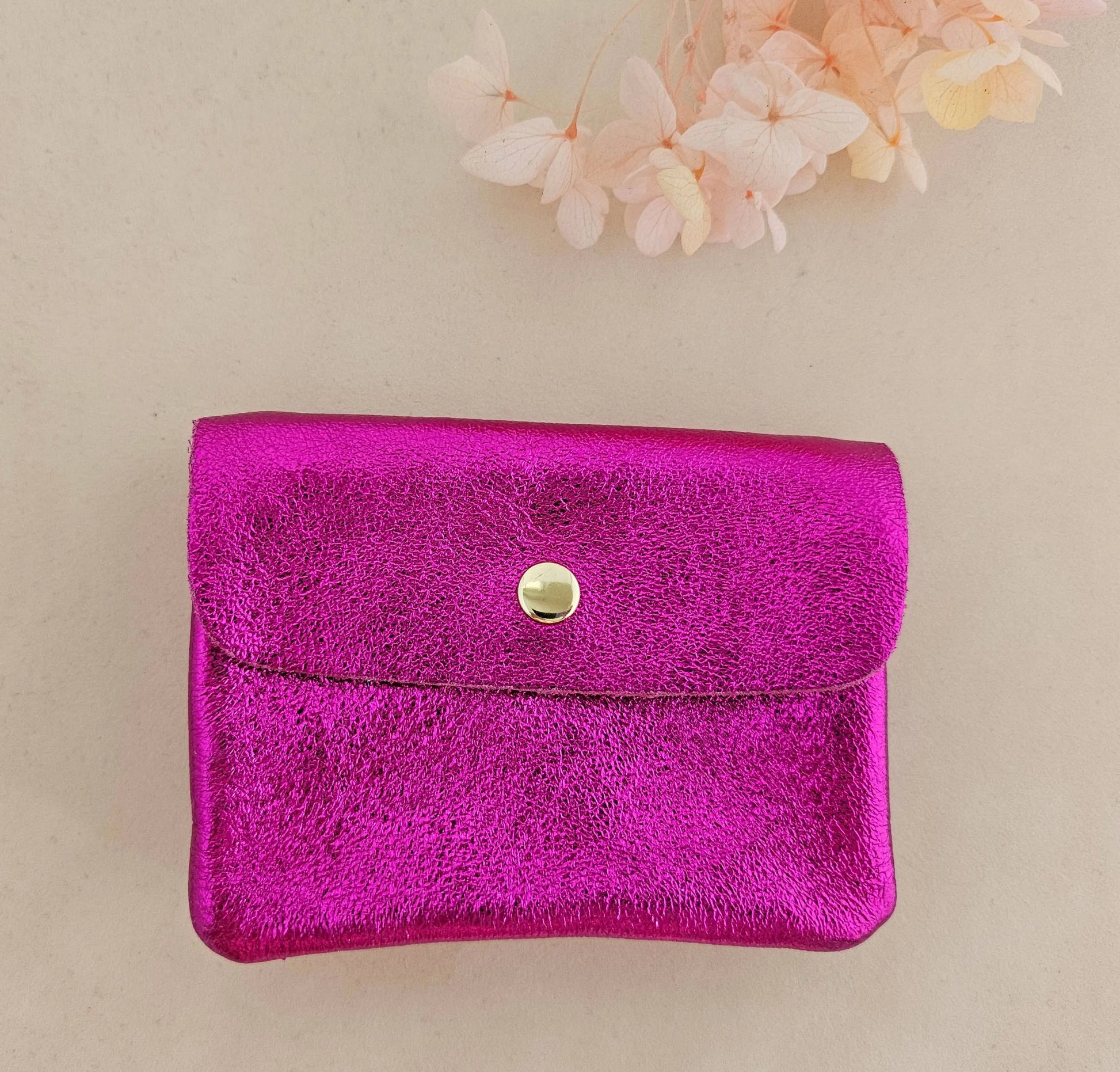 Royal marais - Metallic leather Kangoo wallet: Fuchsia Royal marais