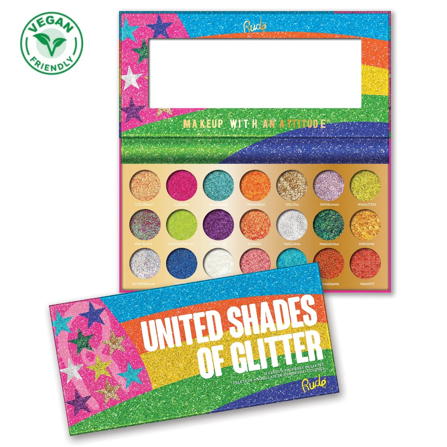 Rude Cosmetics - United Shades of Glitter -  21 Pressed Glitter Palette Rude Cosmetics