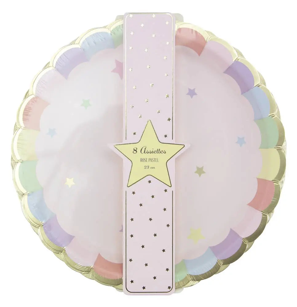 SCALLOPED PLATES 23CM PASTEL PINK X 8 Tim&Puce Factory