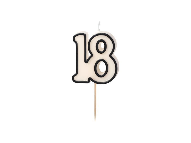 Birthday candle number 18, 5.5cm, black and white (SCU16-18)