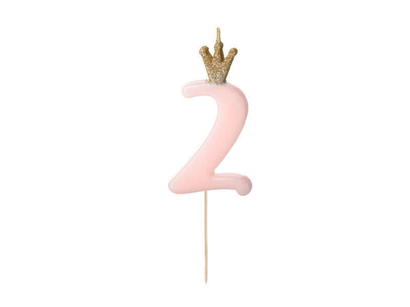Birthday candle Number 2, light pink, 9.5cm (SCU6-2-081J)