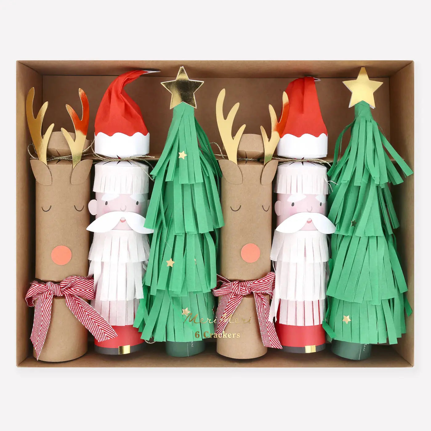 Santa, Reindeer & Tree No-Snap Crackers (x 6) Partydeco