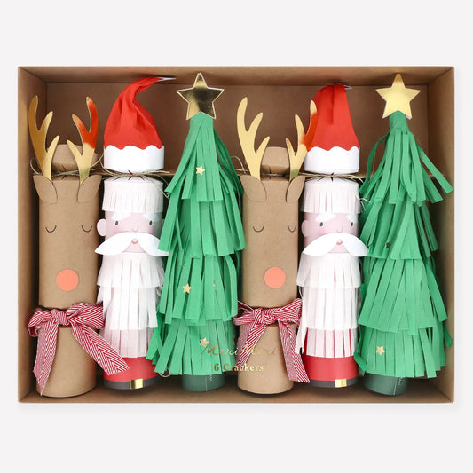 Santa, Reindeer & Tree No-Snap Crackers (x 6) Partydeco