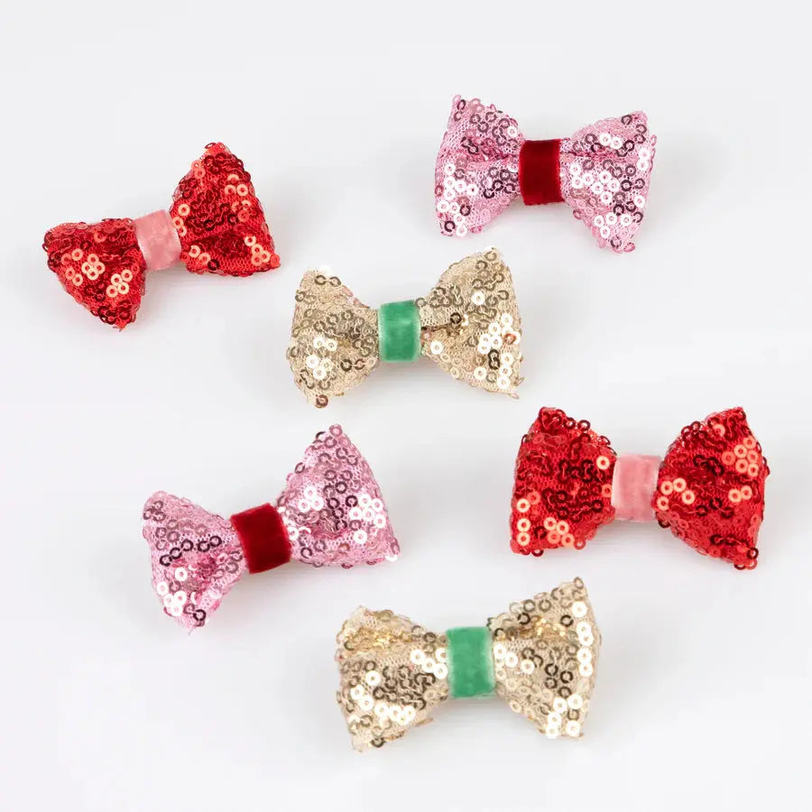 Sequin & velvet mini bow hair clips Meri Meri