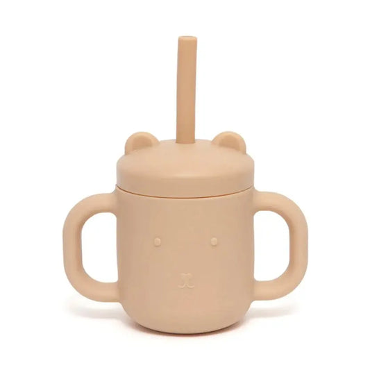 Silicone straw cup with handles honey Petit Monkey