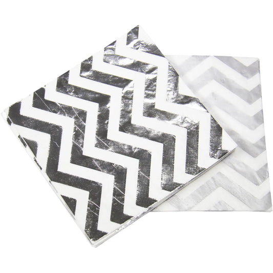 Silver coloured Metallic Napkins Zigzag 33x33 cm - 20 pieces Folat